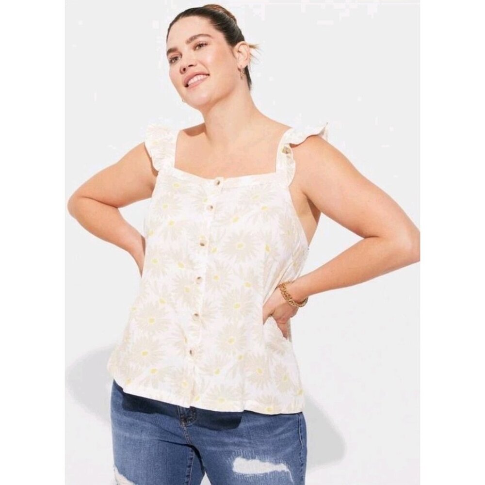 Torrid Double Gauze Ruffle Button Front Tank Top in Daisy Daydream Size 3X